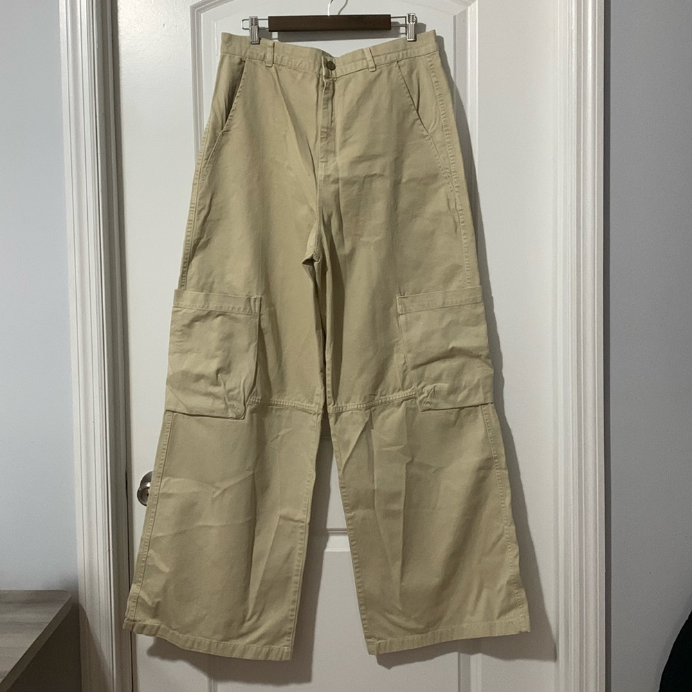 Zara Khaki Wide Leg Cargo Pants